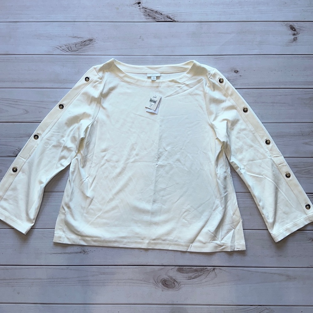 J Jill ponte cream top button sleeve size LP